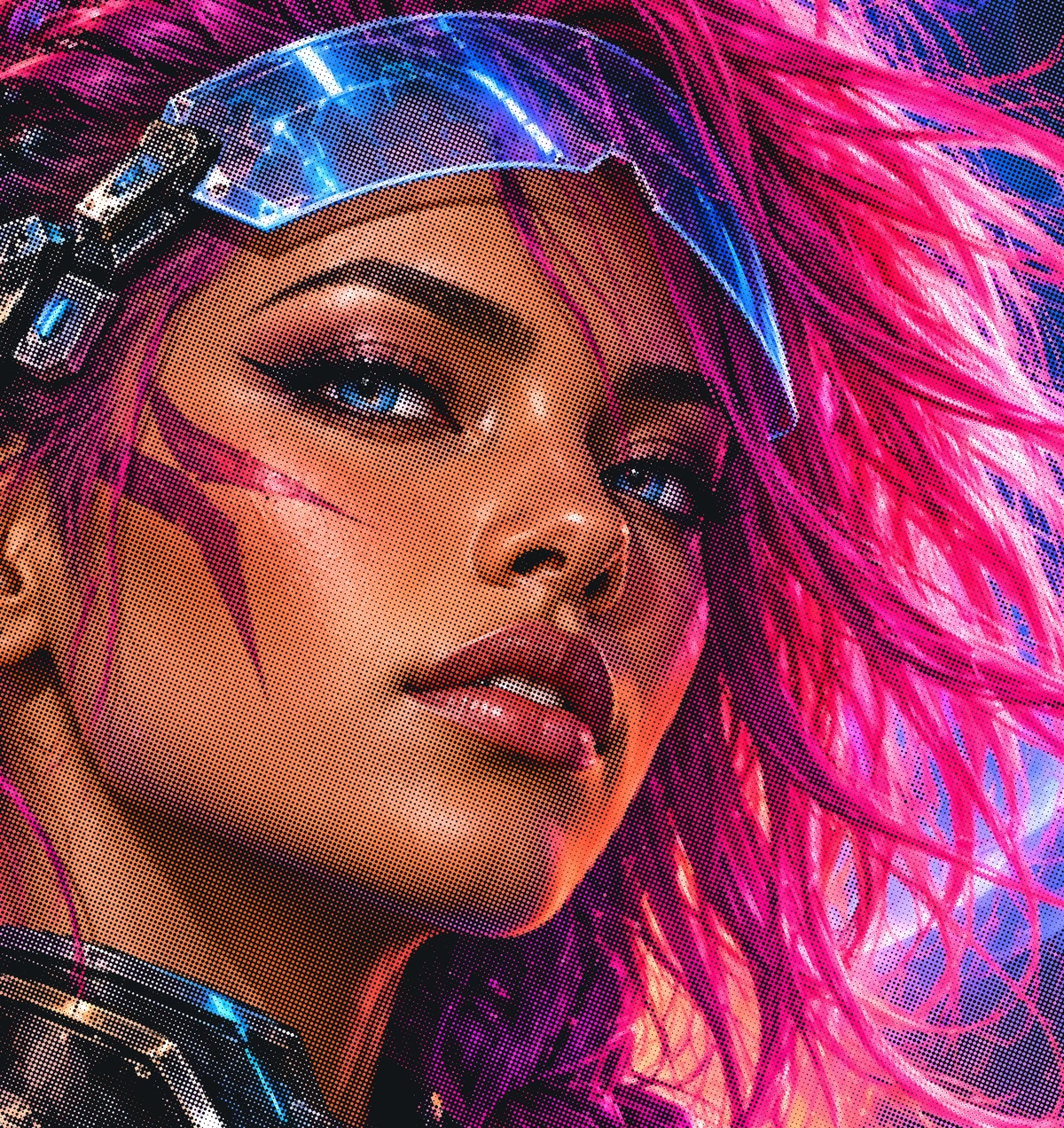 Resultado real: retrato magenta con semitono volumétrico